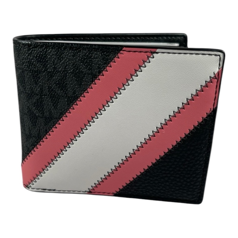 Michael Kors Cooper Logo and Striped Billfold Black Pink White Wallet. NEW